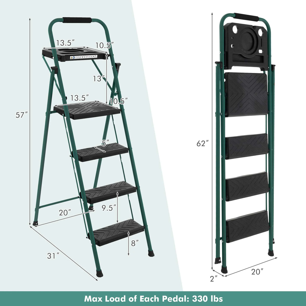 Costway 4 Step Ladder Folding Portable Anti - Slip Steel Step Stool 330 lb with Tool Platform
