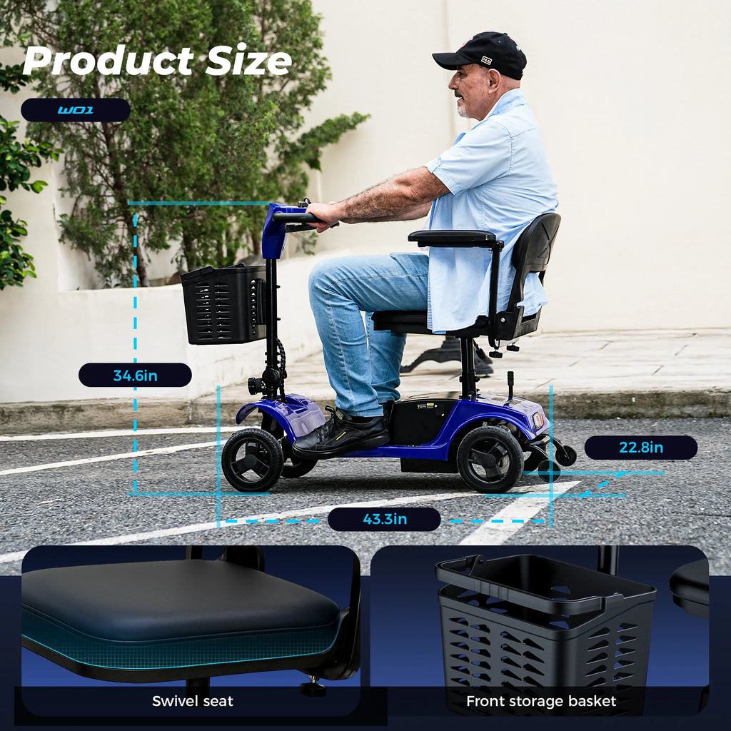 Iscooter 4 Wheel Mobility Scooter for Seniors, Wider Seats & Foldale Electric Wheelchair Device for Travel, Upgraded for Superior Performance, Red