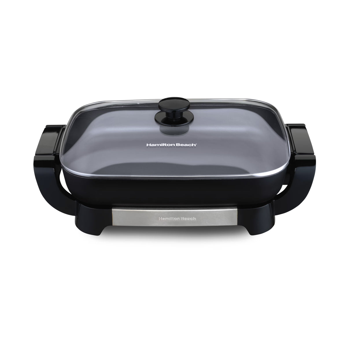 Hamilton Beach Electric Skillet with Lid, 12" x 15" Ceramic Cooking Surface, Reversible Pan, Grey